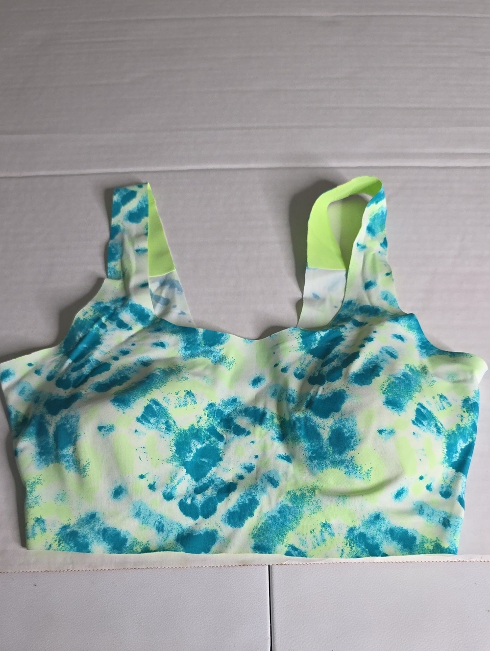No Boundaries Neon Lime & Teal Brushstroke Sports Bra
